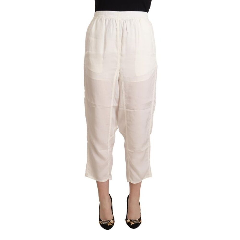 Maison Margiela White High Waist Cropped Women Trouser Women's Pants